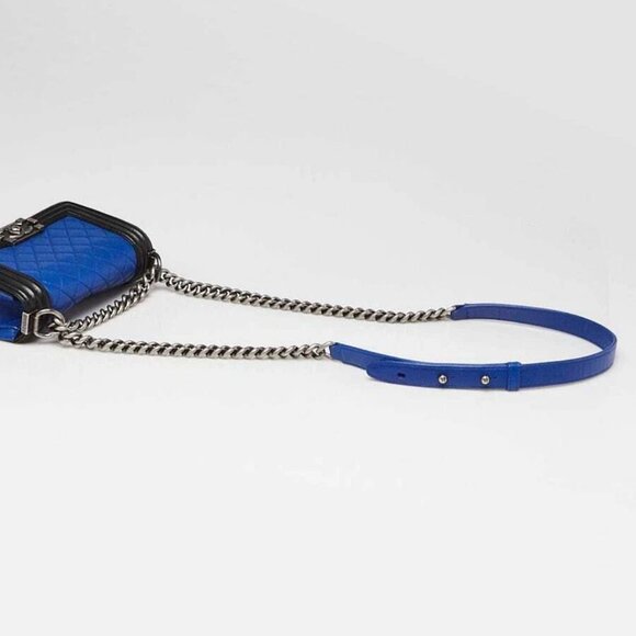 Chanel Blue/Black Quilted Lambskin Leather Small Boy Bag - Picture 6 of 9